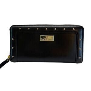 Kate Spade New York Helena Black Leather Studded Zip Around Continental Wallet